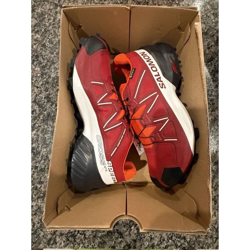 Size 10 Salomon Speedcross 5 GTX Trail Red Orange Mens Running Shoes 475691